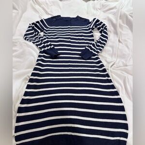 Navy and White Striped Long Sleeve Dress XS